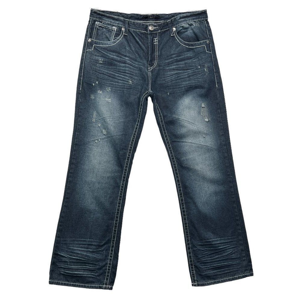 CJ Black Jeans Men's‎ 36 Distressed Dark Wash Button Fly Relaxed Fit Denim
